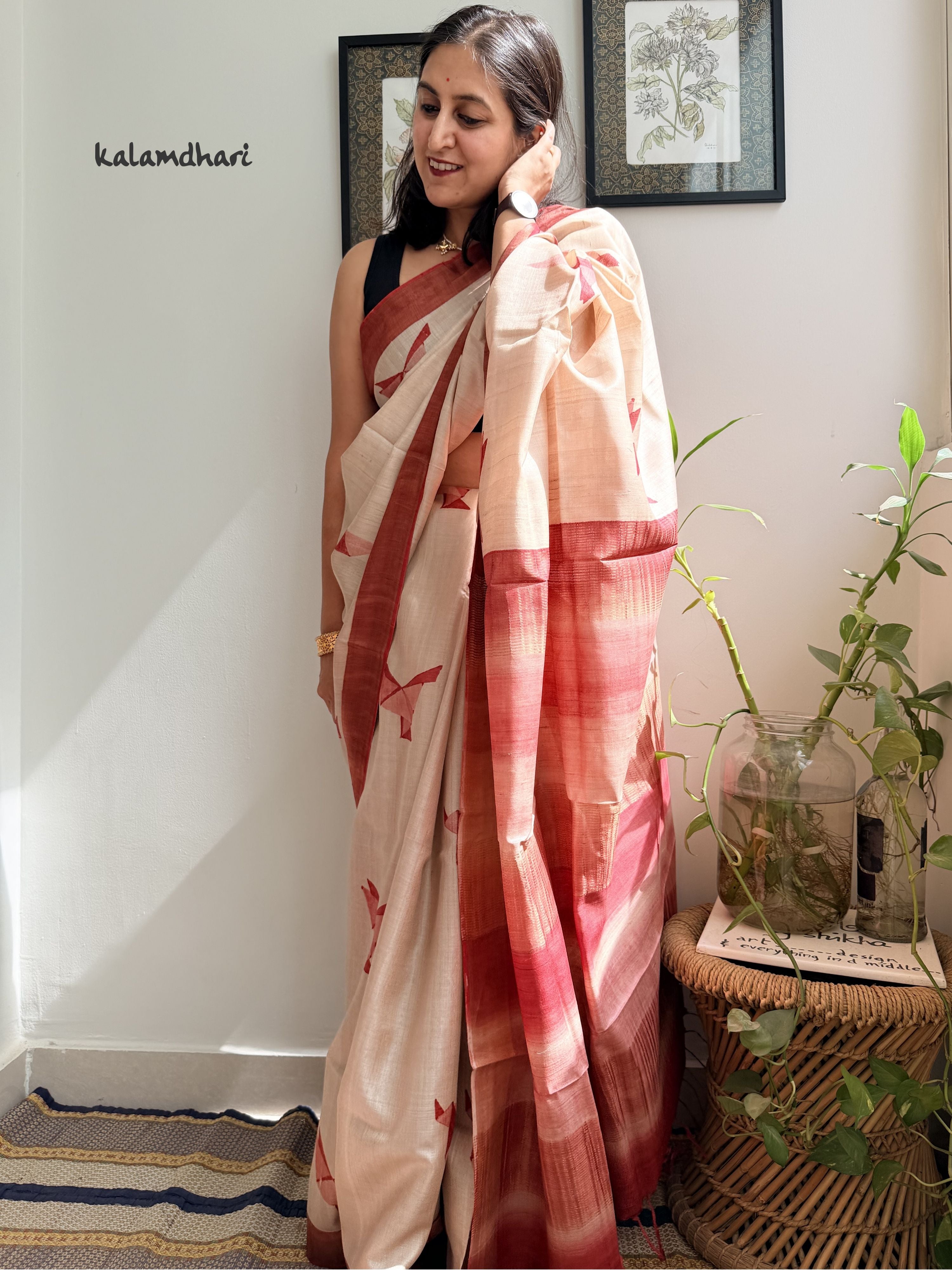 Origami Red Kosa Saree