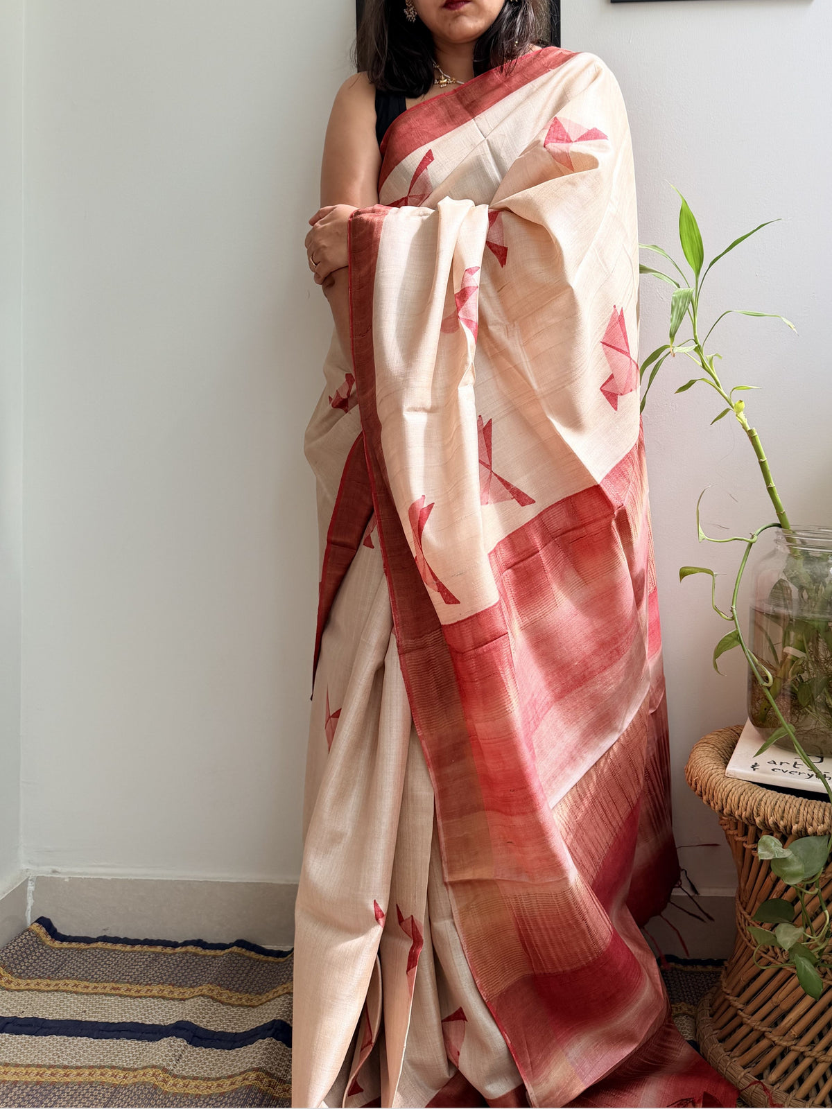 Origami Red Tussar Saree