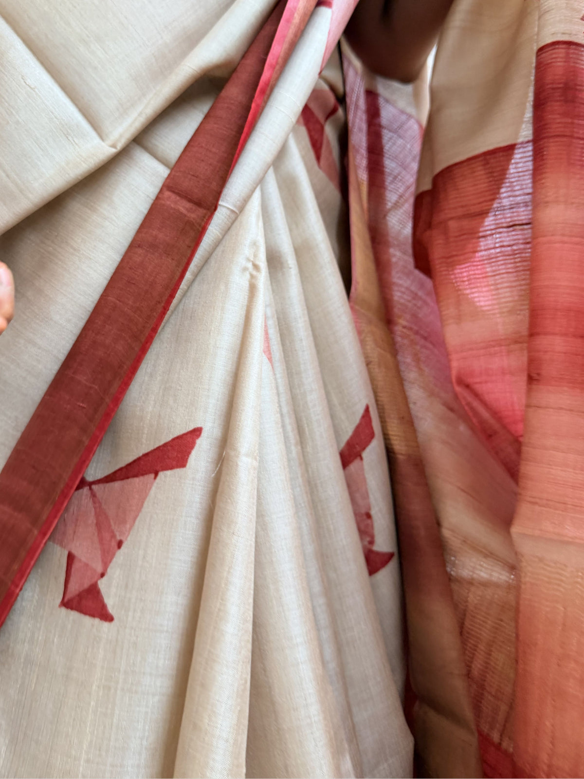 Origami Red Tussar Saree