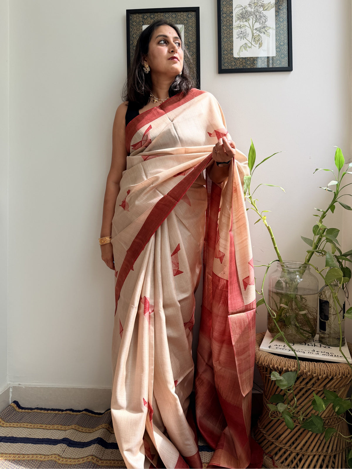 Origami Red Tussar Saree