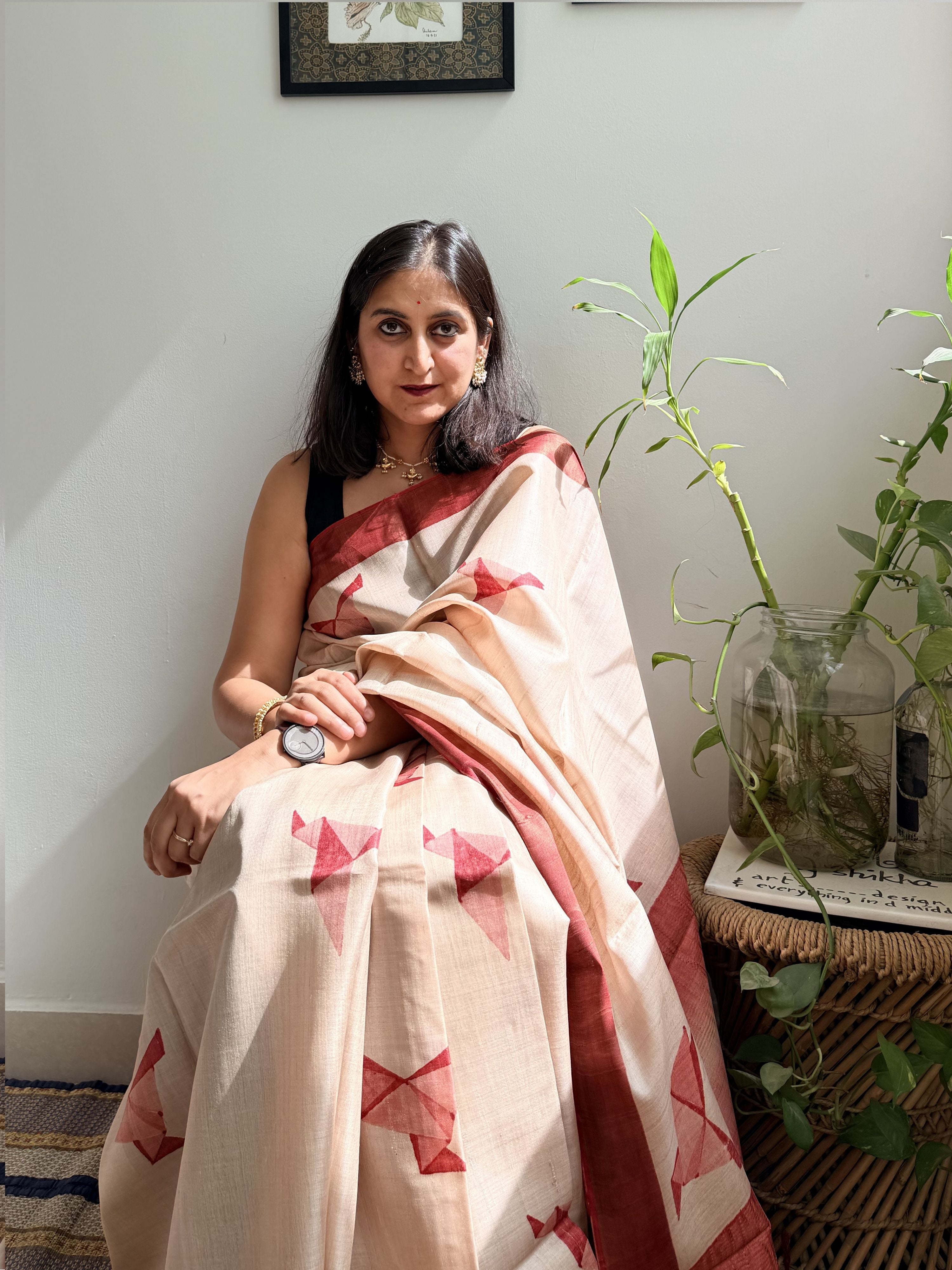 Origami Red Tussar Saree