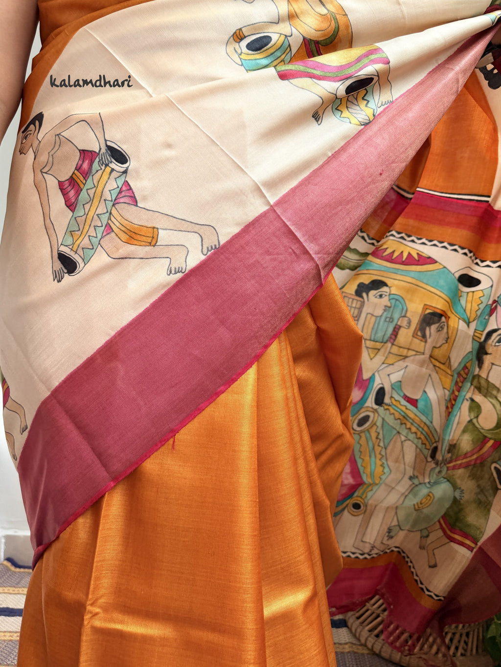 Tribal Orange Painted Kosa Saree