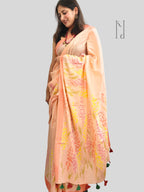 Delphi Painted Mul Cotton Saree- Peach