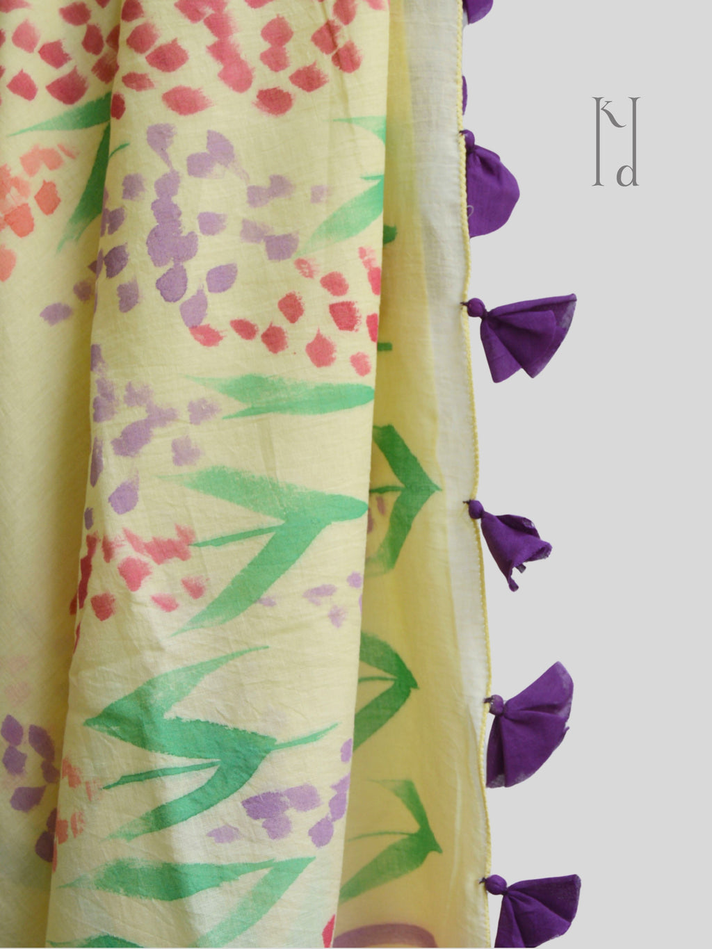 Delphi Painted Mul Cotton Saree- Yellow