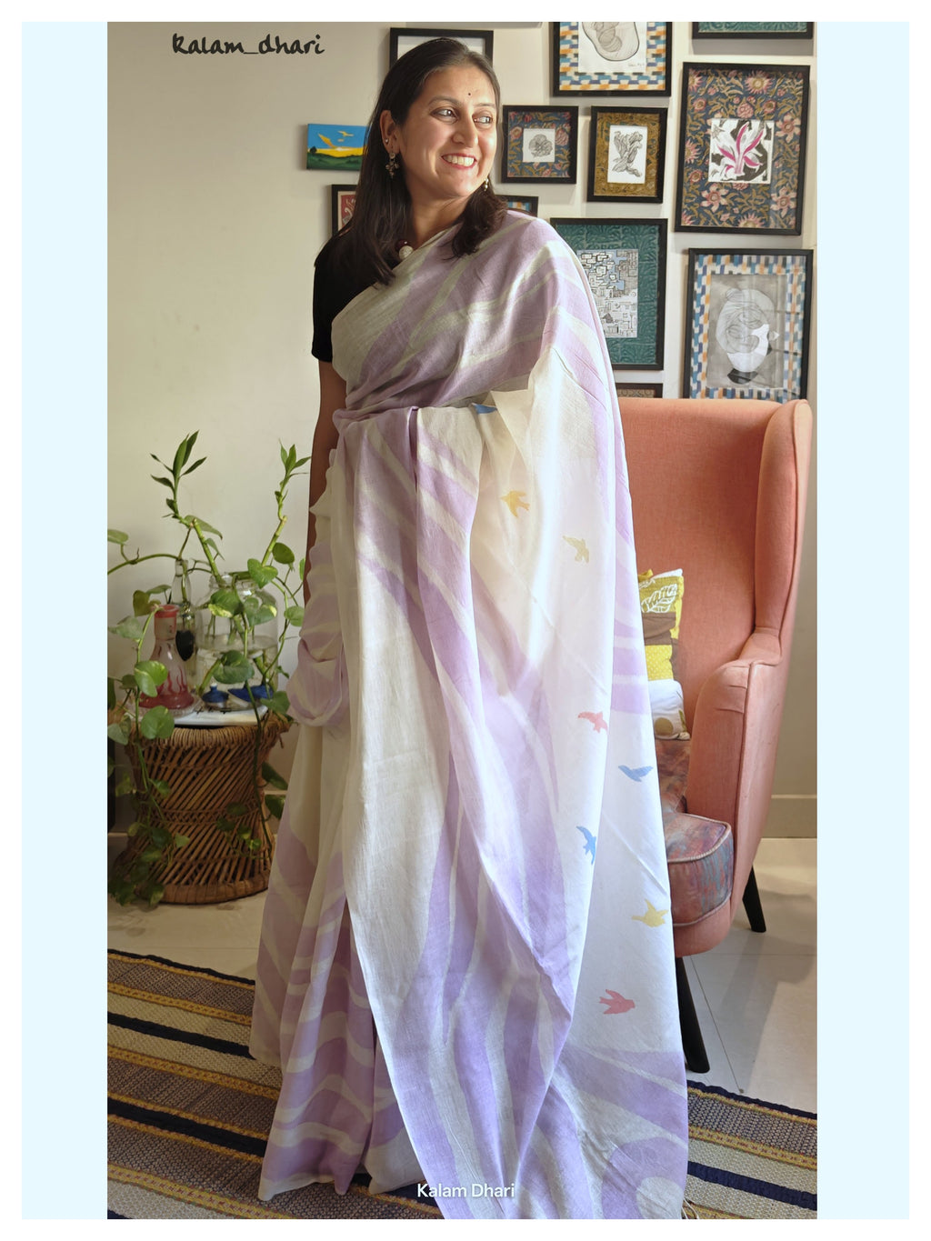 Vaayu Painted Cotton Saree- Lavender