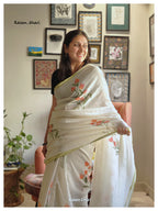 Phool Painted Cotton Saree- Orange