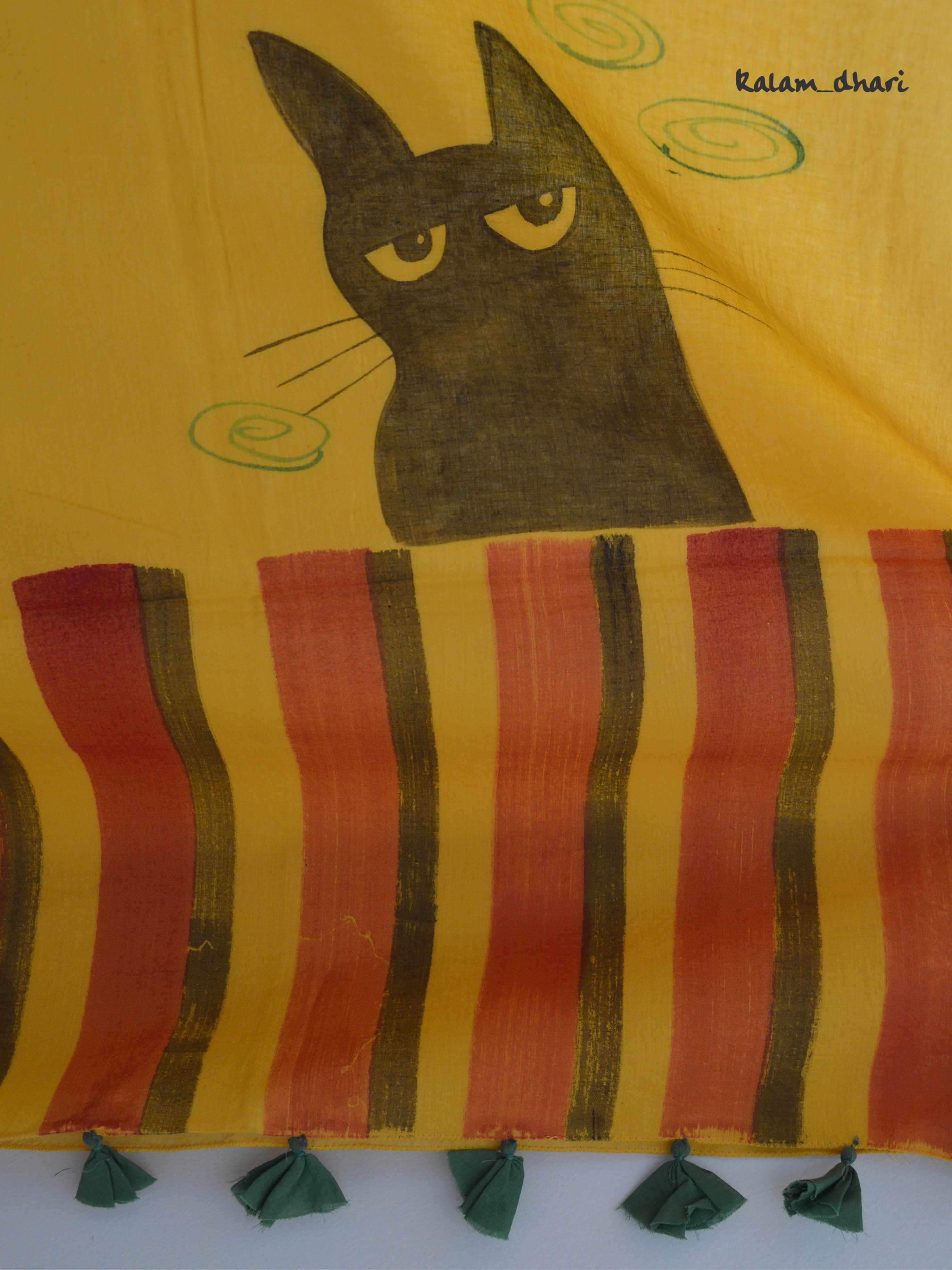 Cat Painted Mul Cotton Saree
