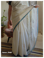 Rashi Phal Painted Cotton Saree- Turquoise