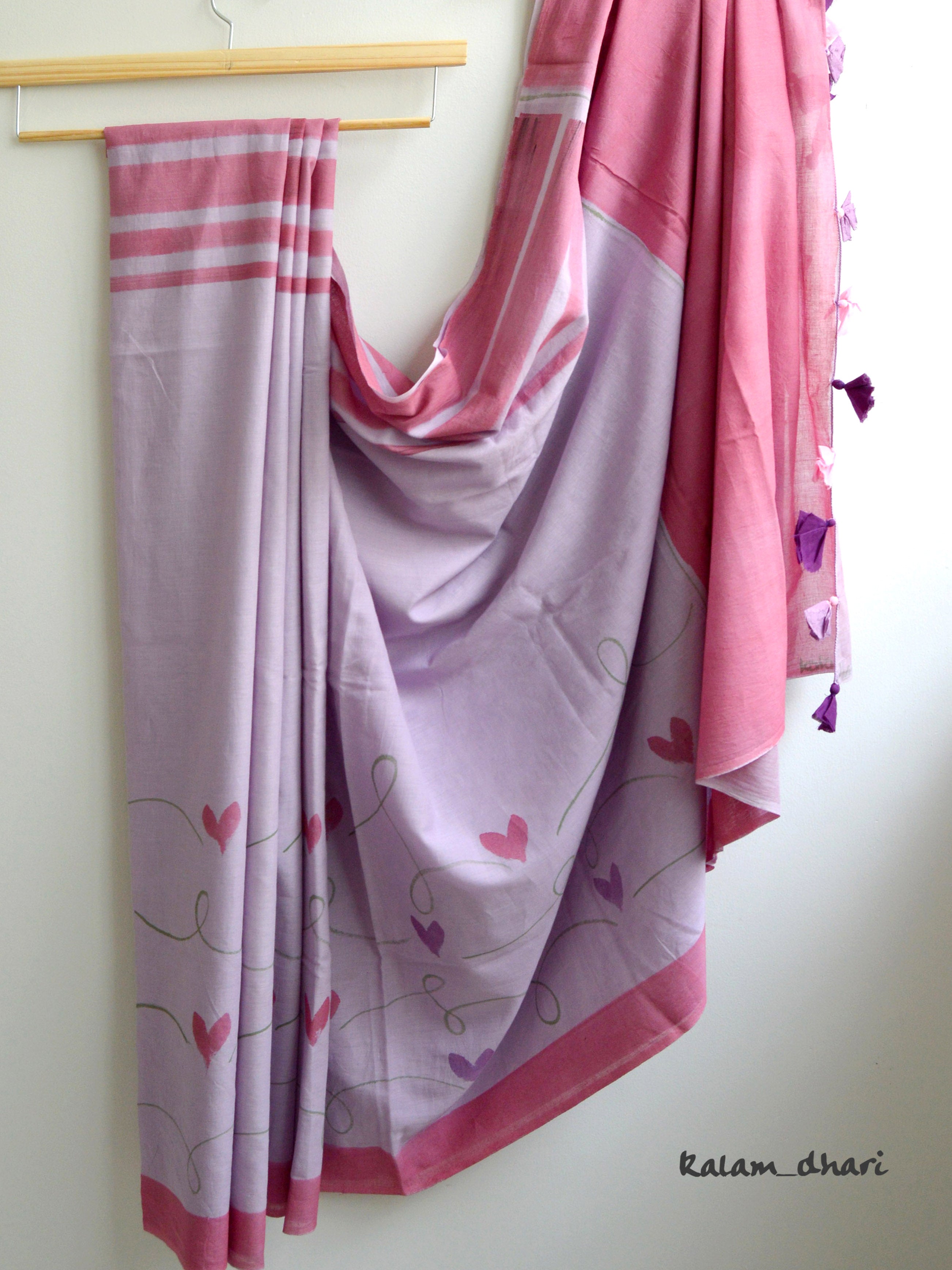 Hearts Painted Mul Cotton Saree