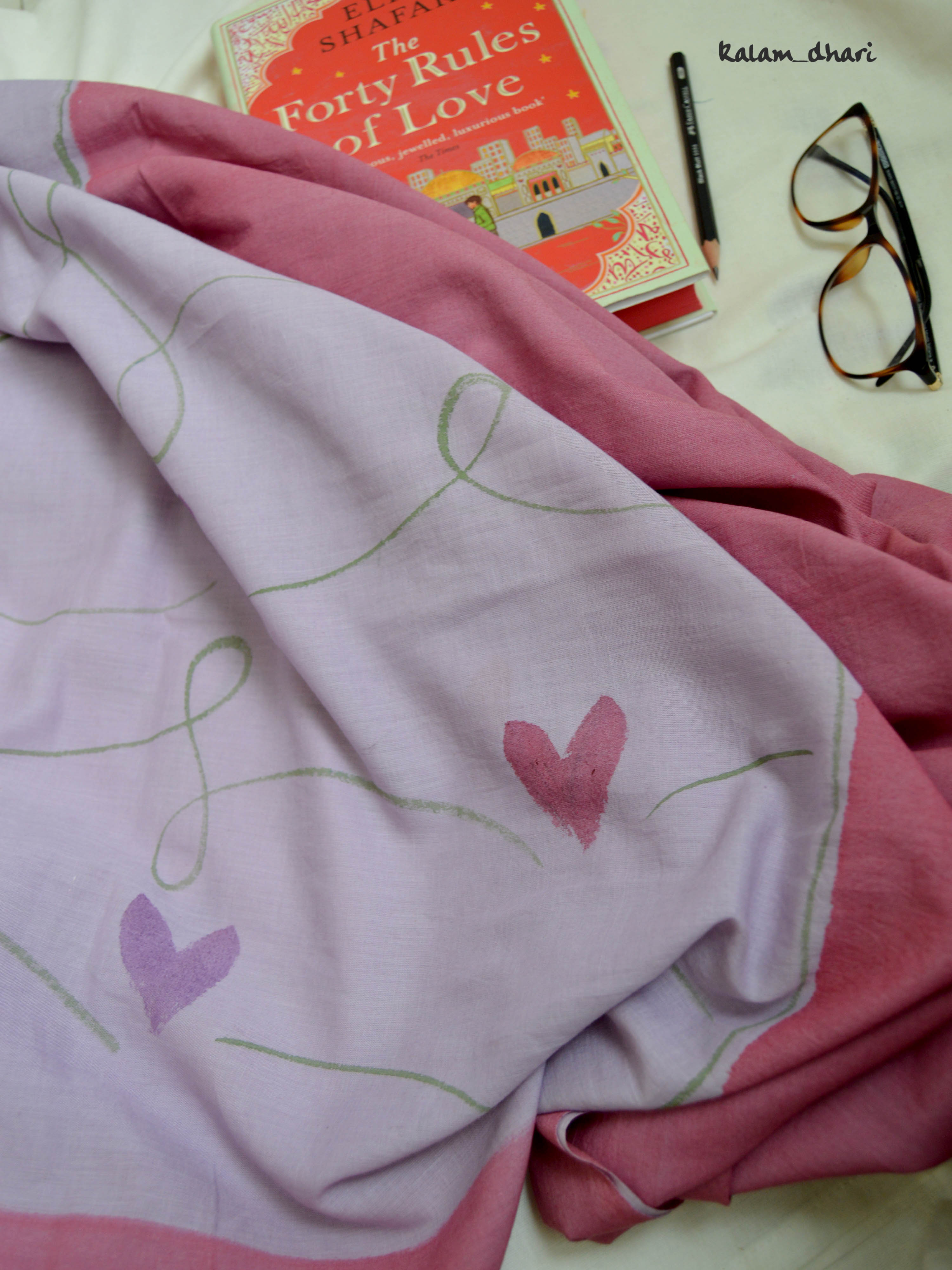 Hearts Painted Mul Cotton Saree