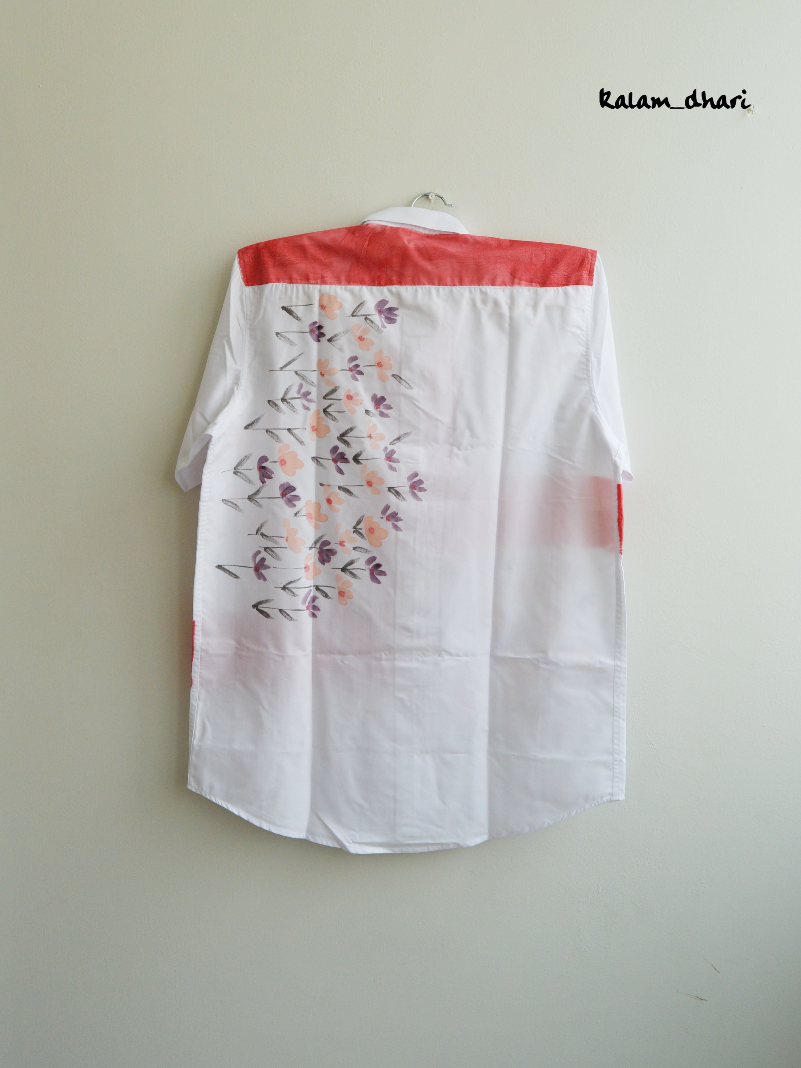 Phool Red Painted Half Shirt