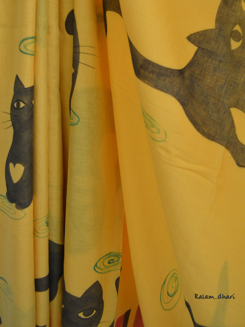 Cat Painted Mul Cotton Saree