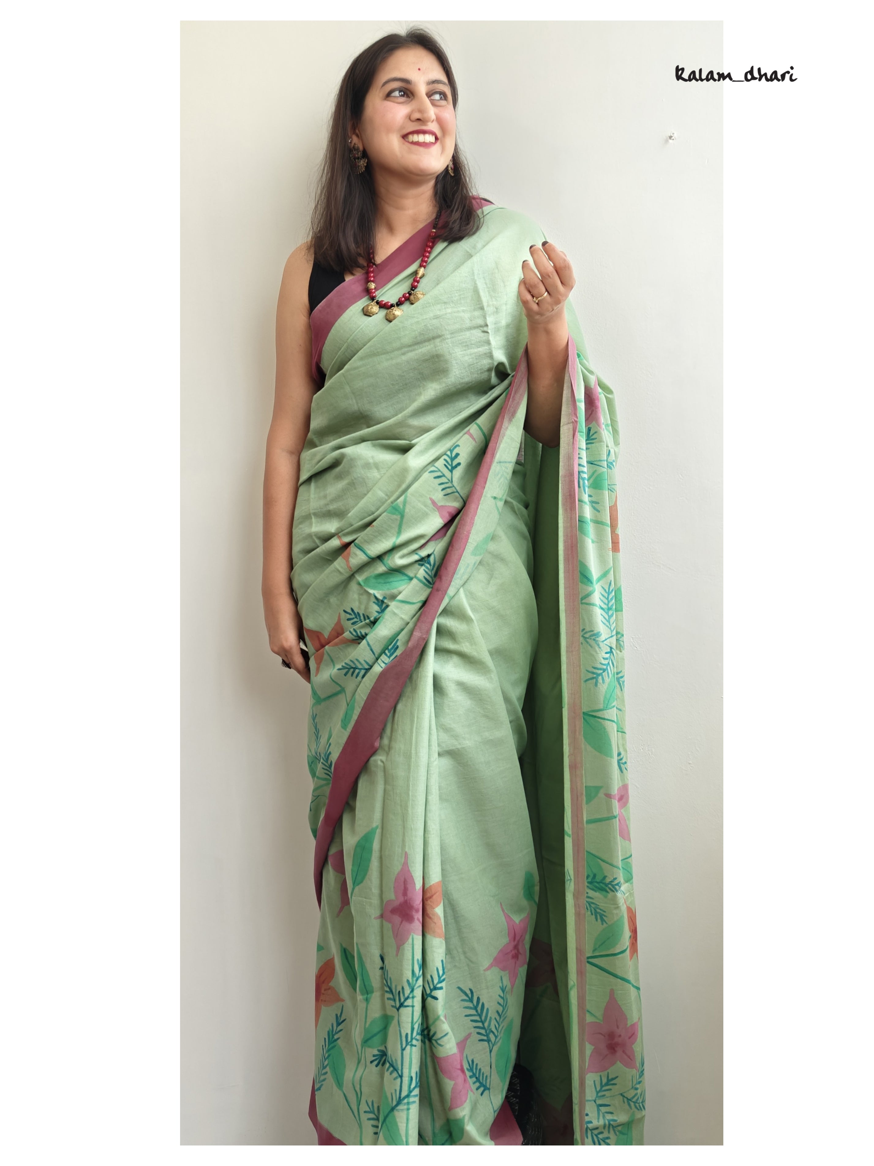 Abstract Floral Painted Mul Cotton Saree