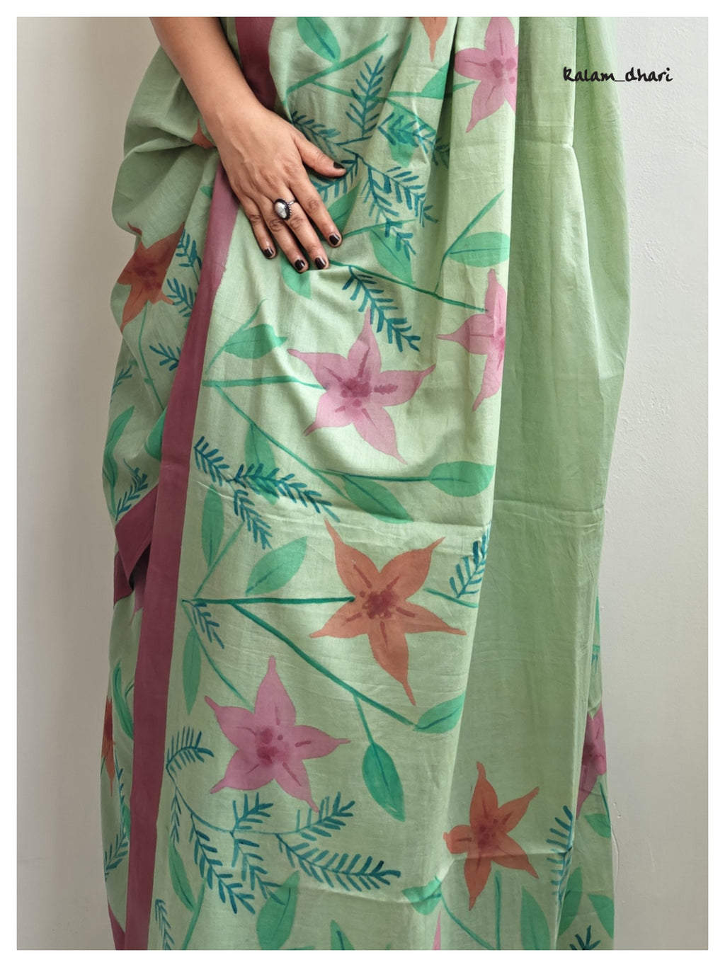 Abstract Floral Painted Mul Cotton Saree
