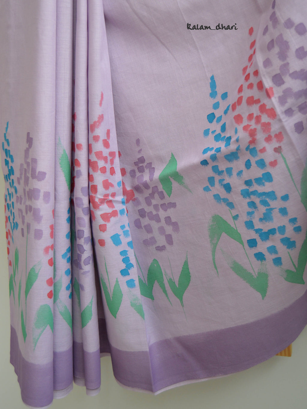 Delphi Painted Mul Cotton Saree- Purple