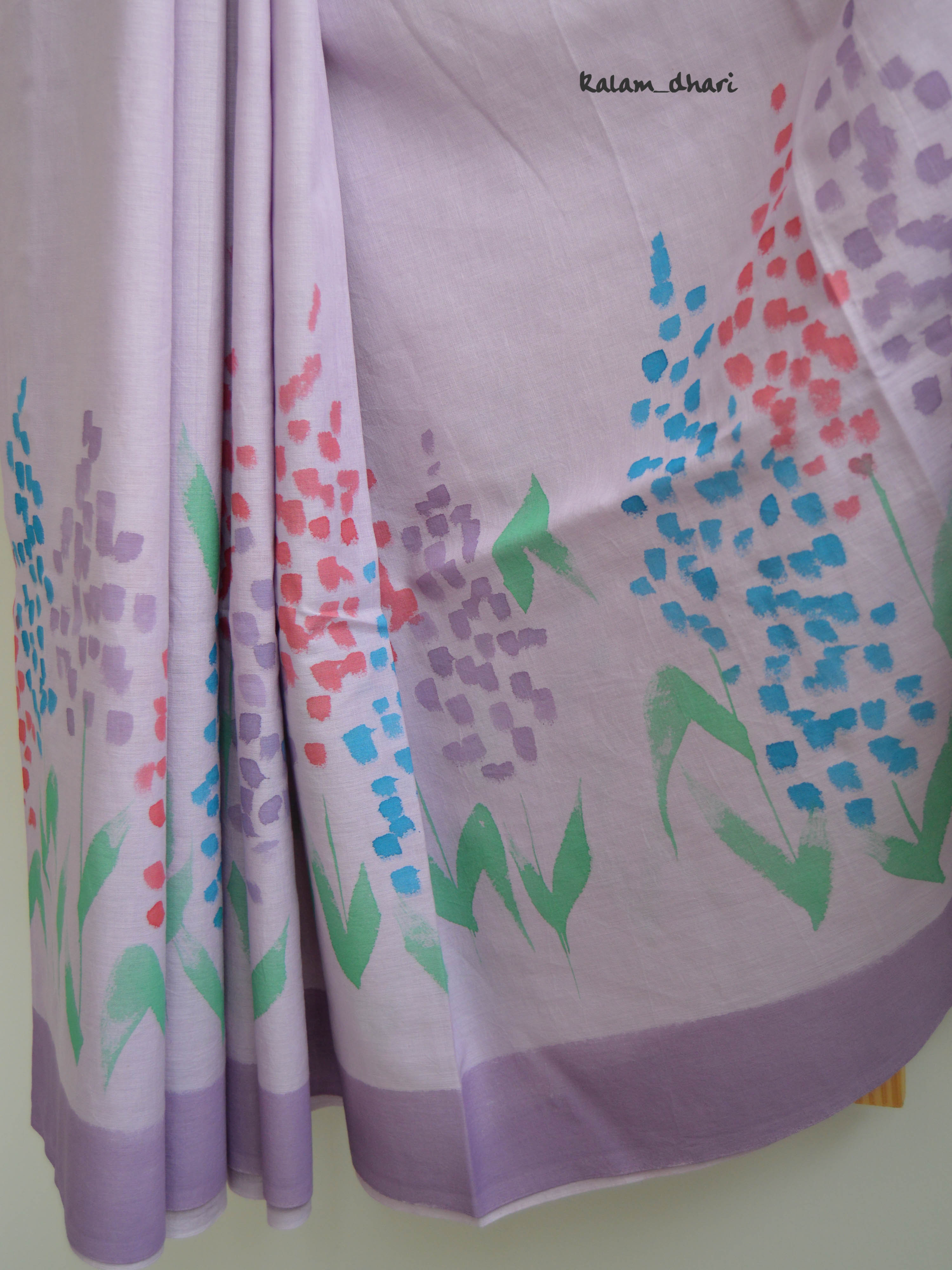 Delphi Painted Mul Cotton Saree- Purple