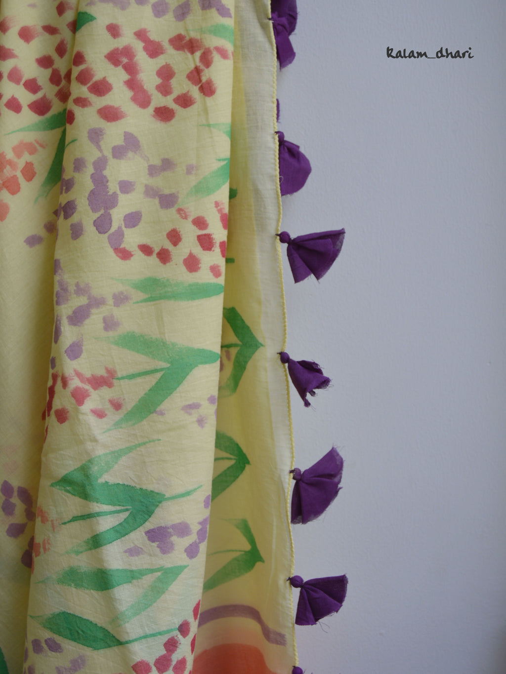 Delphi Painted Mul Cotton Saree- Yellow