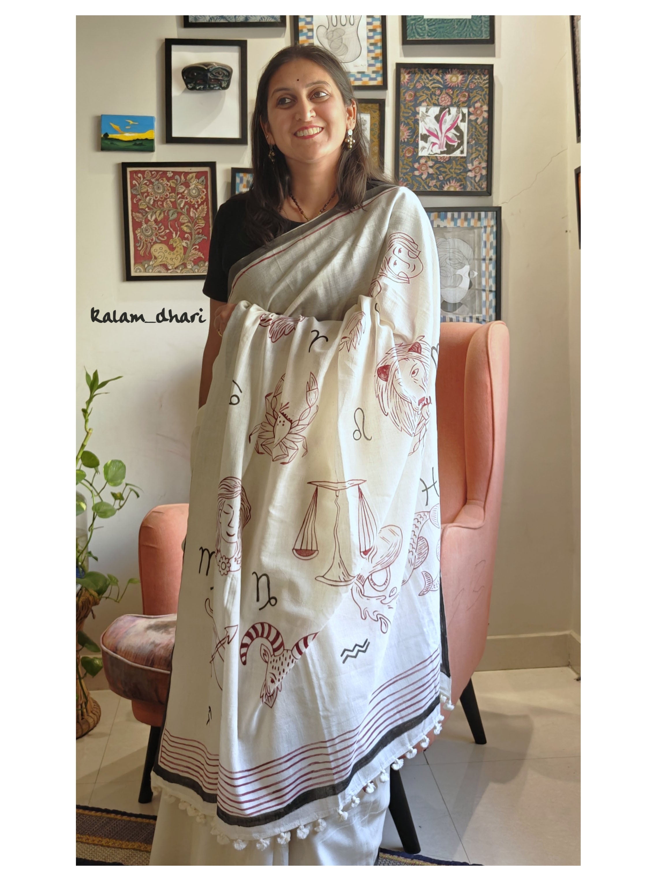 Rashi Phal Painted Cotton Saree- Burgundy