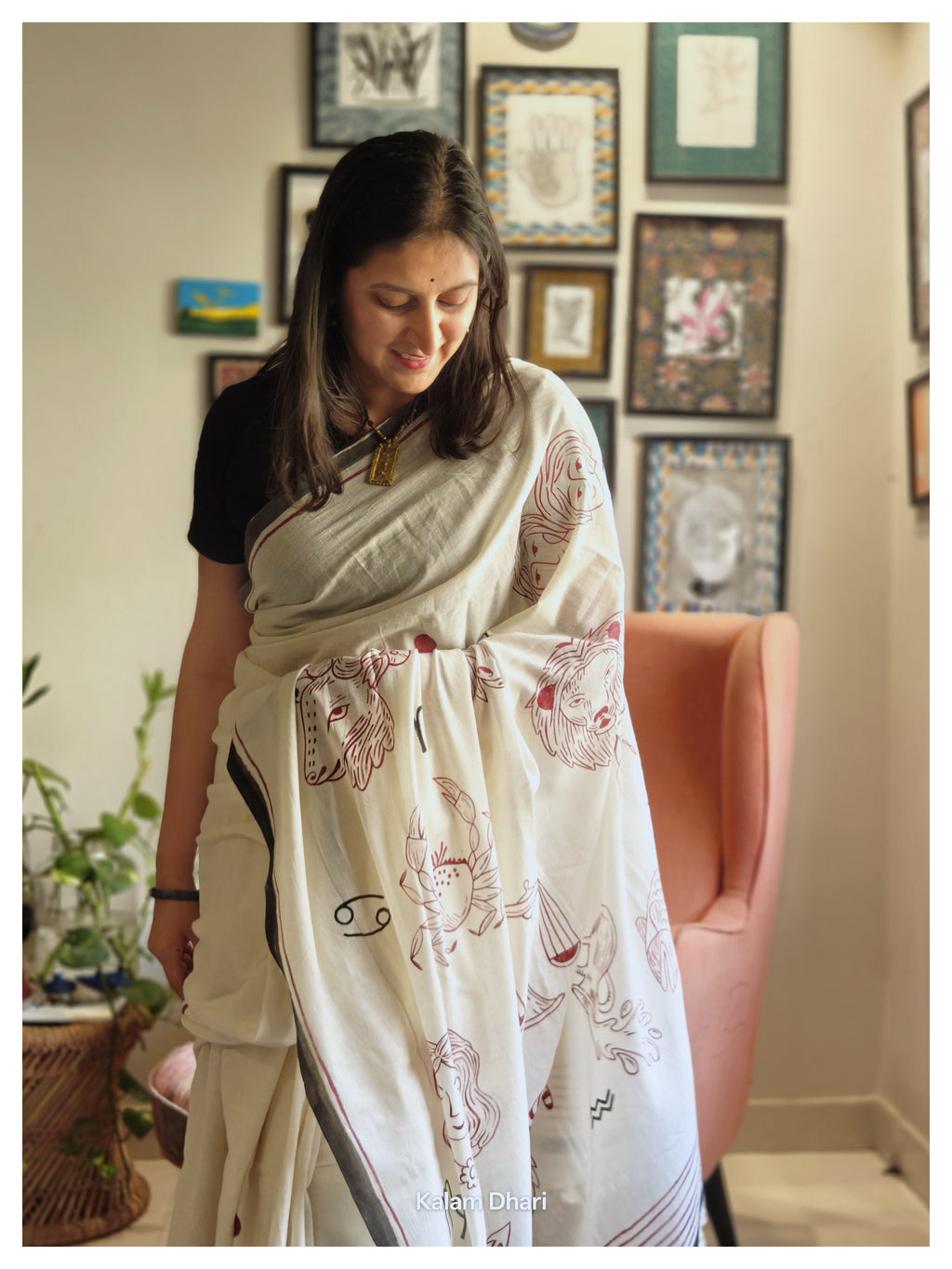 Rashi Phal Painted Cotton Saree- Burgundy