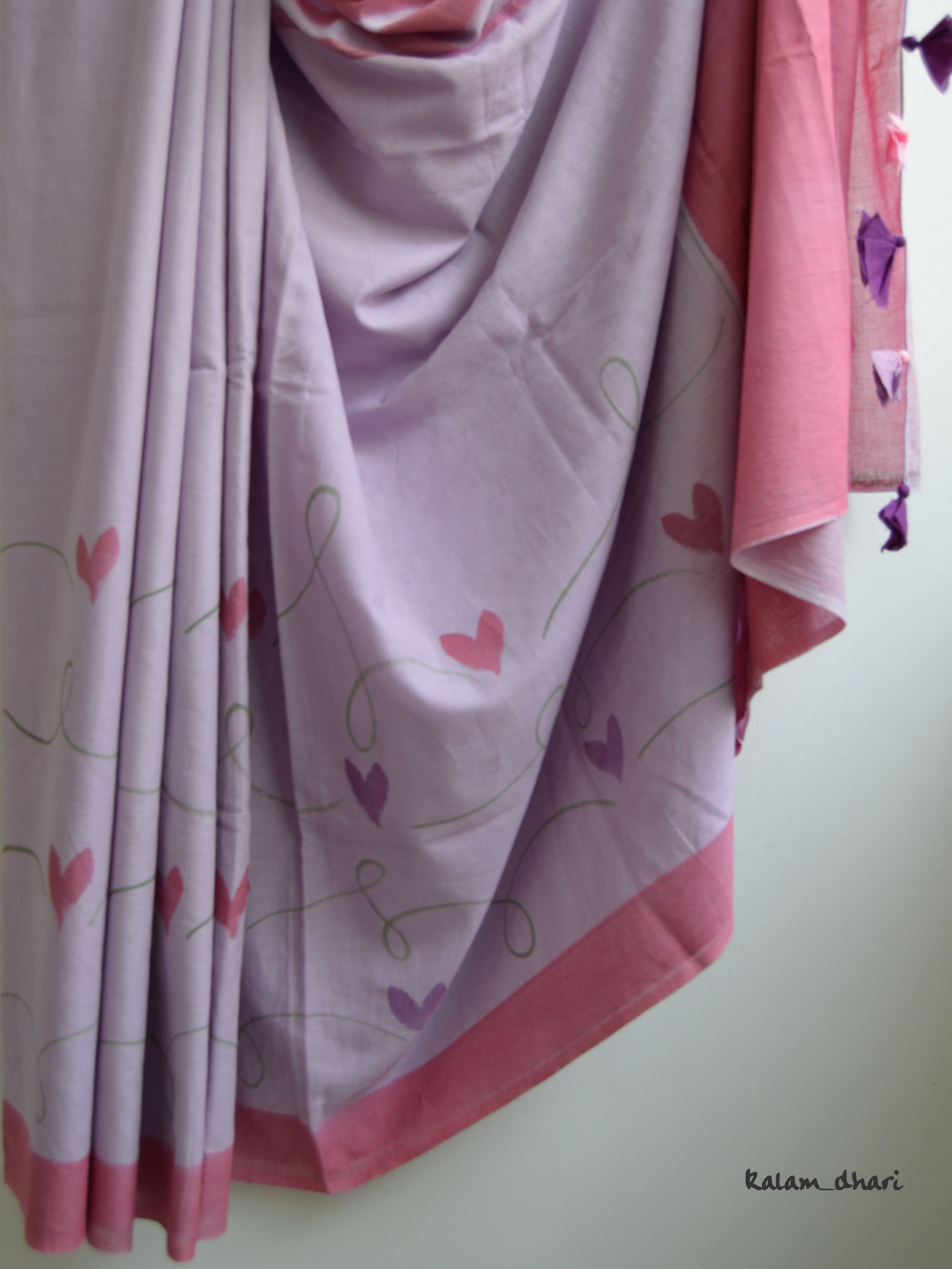 Hearts Painted Mul Cotton Saree
