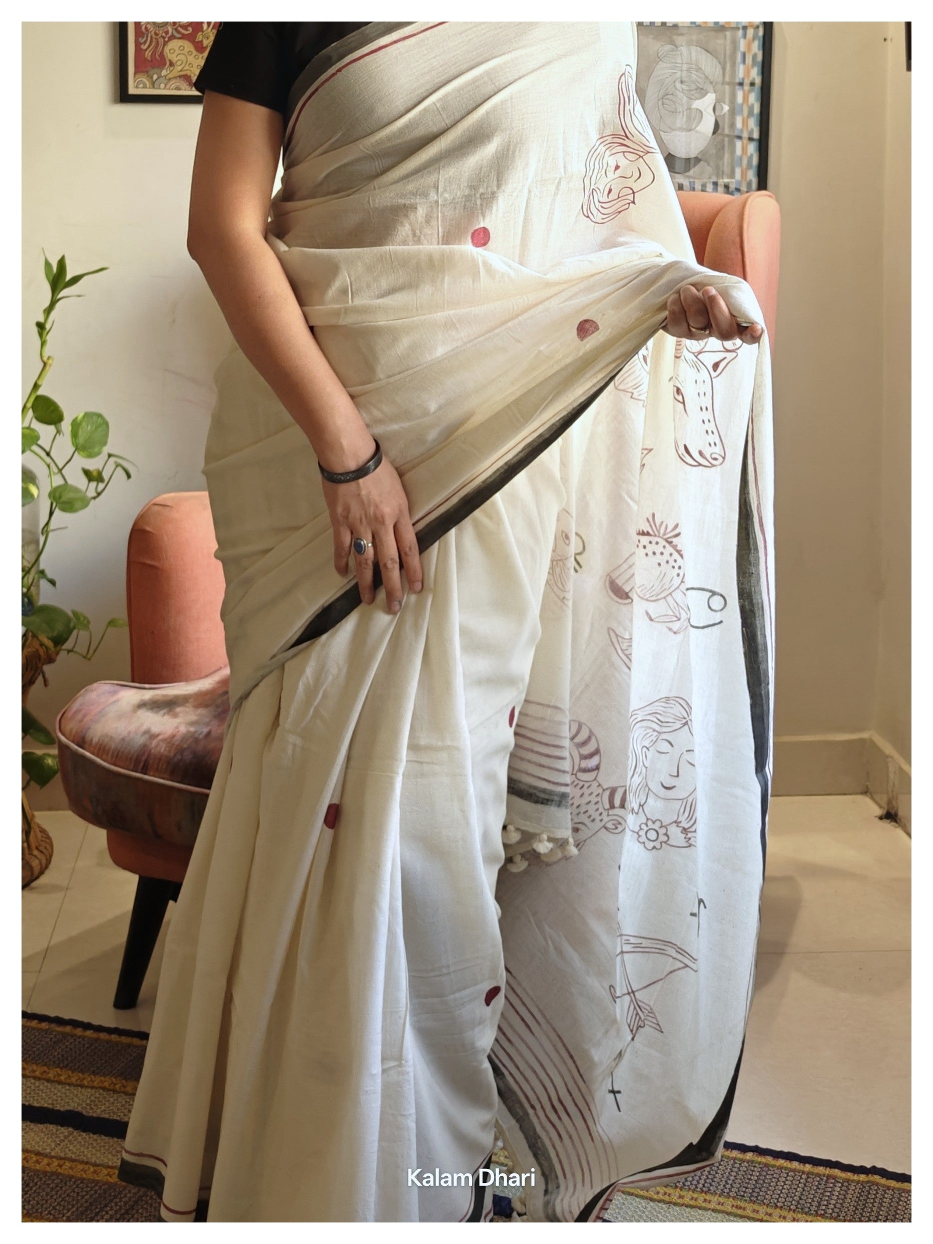 Rashi Phal Painted Cotton Saree- Burgundy