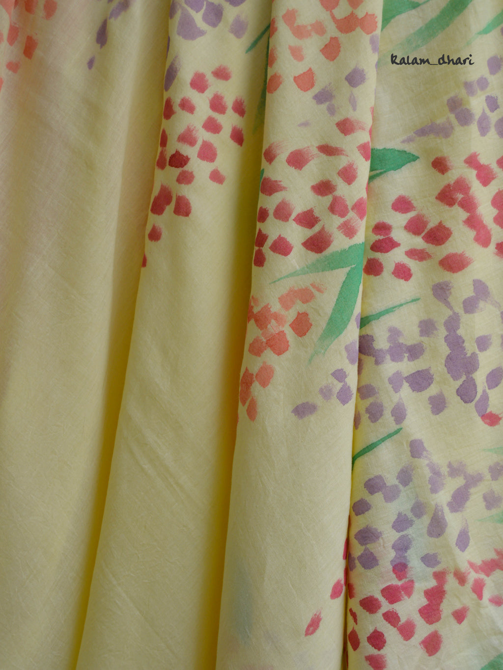 Delphi Painted Mul Cotton Saree- Yellow